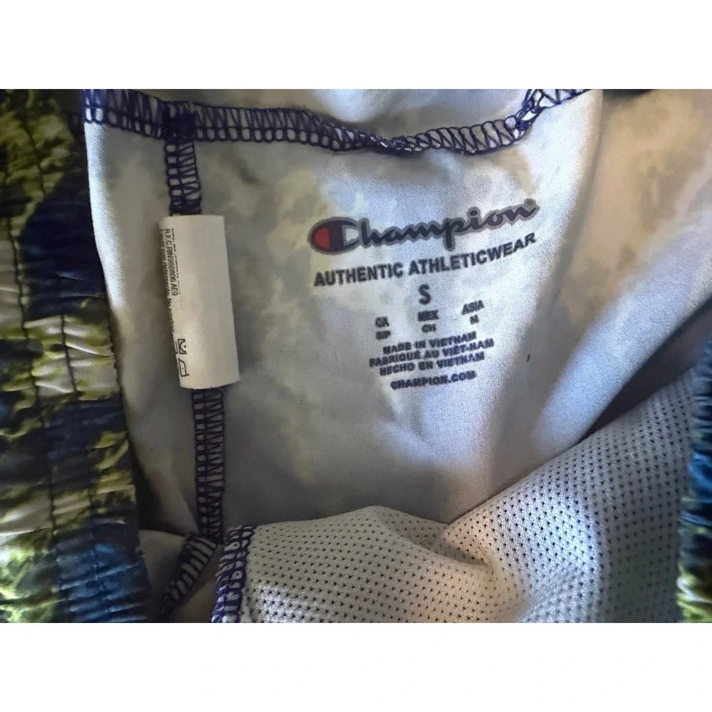 Champion Mens Blue Lime Green Marble Tie Dye Athletic Gym Shorts Size Small - Picture 2 of 3